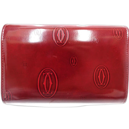 【中古】CARTIER カルティエ 二つ折り財布 ハッピーバースデー コンパクトフラップウォレット パテントレザー ボルドー レディース /181942