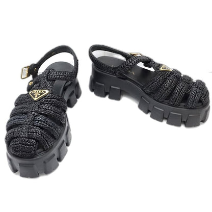 PRADA プラダ サンダル モノリスクロシェケージ サイズ39ビスコースxラバー NERO レディース/181980【中古】