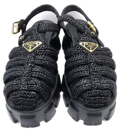 PRADA プラダ サンダル モノリスクロシェケージ サイズ39ビスコースxラバー NERO レディース/181980【中古】