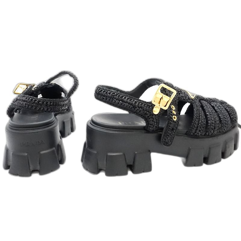 PRADA プラダ サンダル モノリスクロシェケージ サイズ39ビスコースxラバー NERO レディース/181980【中古】