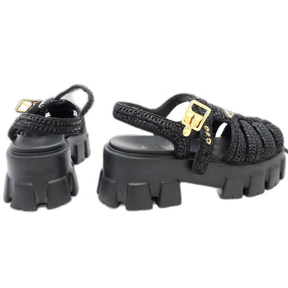 PRADA プラダ サンダル モノリスクロシェケージ サイズ39ビスコースxラバー NERO レディース/181980【中古】