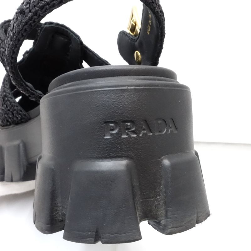 PRADA プラダ サンダル モノリスクロシェケージ サイズ39ビスコースxラバー NERO レディース/181980【中古】