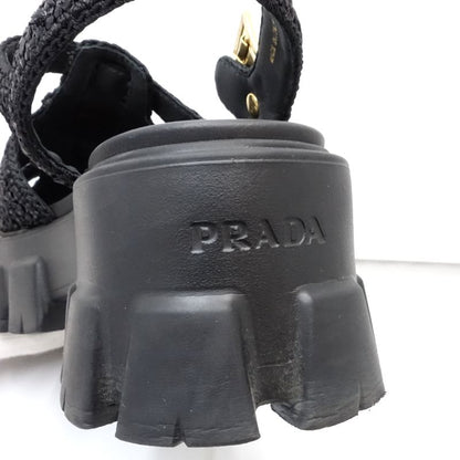 PRADA プラダ サンダル モノリスクロシェケージ サイズ39ビスコースxラバー NERO レディース/181980【中古】