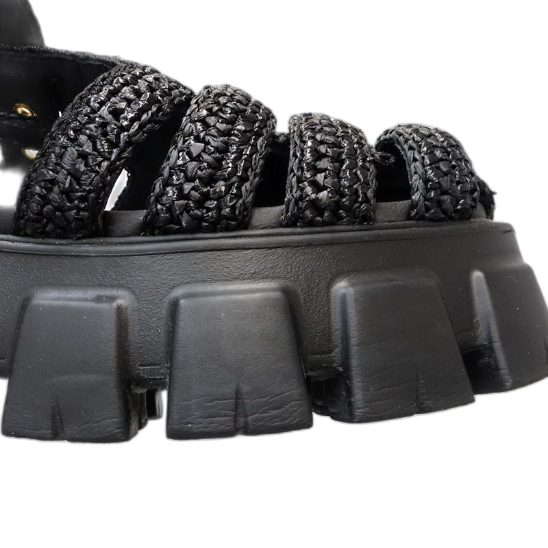 PRADA プラダ サンダル モノリスクロシェケージ サイズ39ビスコースxラバー NERO レディース/181980【中古】