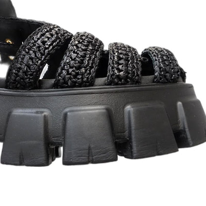 PRADA プラダ サンダル モノリスクロシェケージ サイズ39ビスコースxラバー NERO レディース/181980【中古】