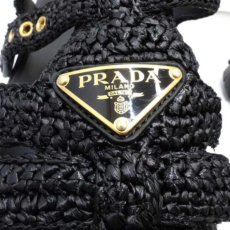 PRADA プラダ サンダル モノリスクロシェケージ サイズ39ビスコースxラバー NERO レディース/181980【中古】
