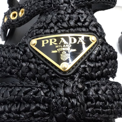 PRADA プラダ サンダル モノリスクロシェケージ サイズ39ビスコースxラバー NERO レディース/181980【中古】