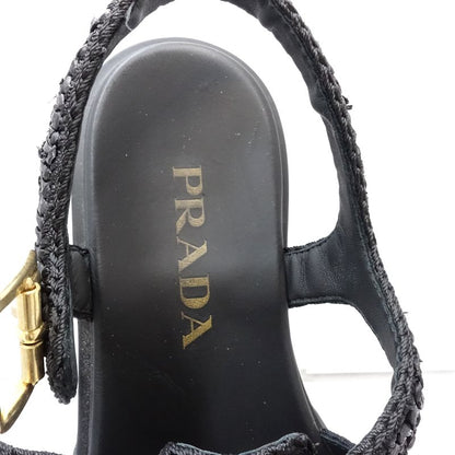 PRADA プラダ サンダル モノリスクロシェケージ サイズ39ビスコースxラバー NERO レディース/181980【中古】