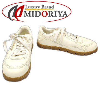 PRADA プラダ スニーカー ローカット トライアングルロゴ 1E709N サイズ38 レザー アイボリー レディース/181981【中古】