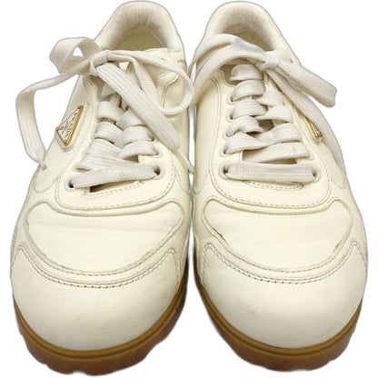 PRADA プラダ スニーカー ローカット トライアングルロゴ 1E709N サイズ38 レザー アイボリー レディース/181981【中古】