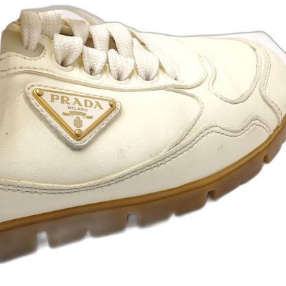 PRADA プラダ スニーカー ローカット トライアングルロゴ 1E709N サイズ38 レザー アイボリー レディース/181981【中古】