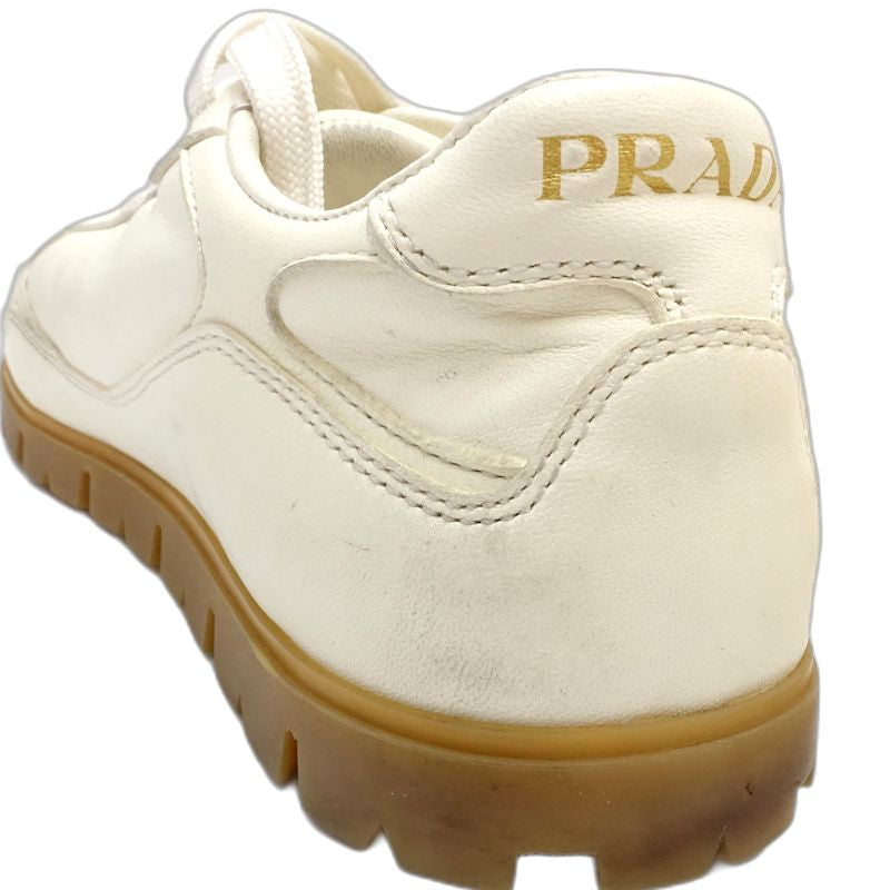 PRADA プラダ スニーカー ローカット トライアングルロゴ 1E709N サイズ38 レザー アイボリー レディース/181981【中古】