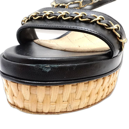 CHANEL シャネル サンダル ウェッジソール ココマーク G35643 サイズ37 レザー ブラック ベージュ レディース/181982【中古】