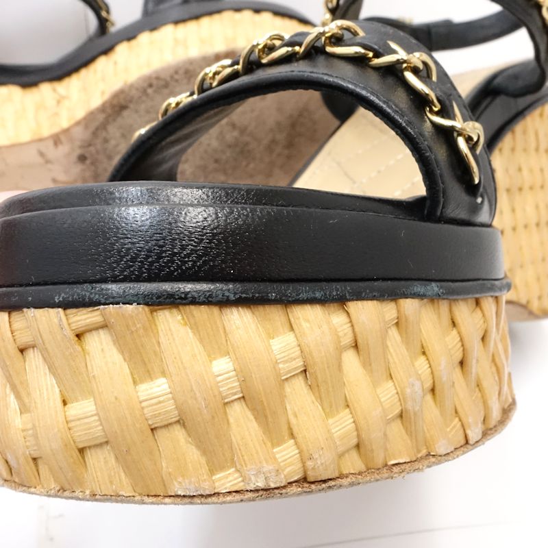 CHANEL シャネル サンダル ウェッジソール ココマーク G35643 サイズ37 レザー ブラック ベージュ レディース/181982【中古】