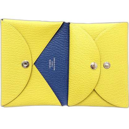 【中古】HERMES エルメスコインケース カルヴィデュオコインパース K刻印 ヴォーエプソン ジョーヌアンブル ブルータイ レディース /181990