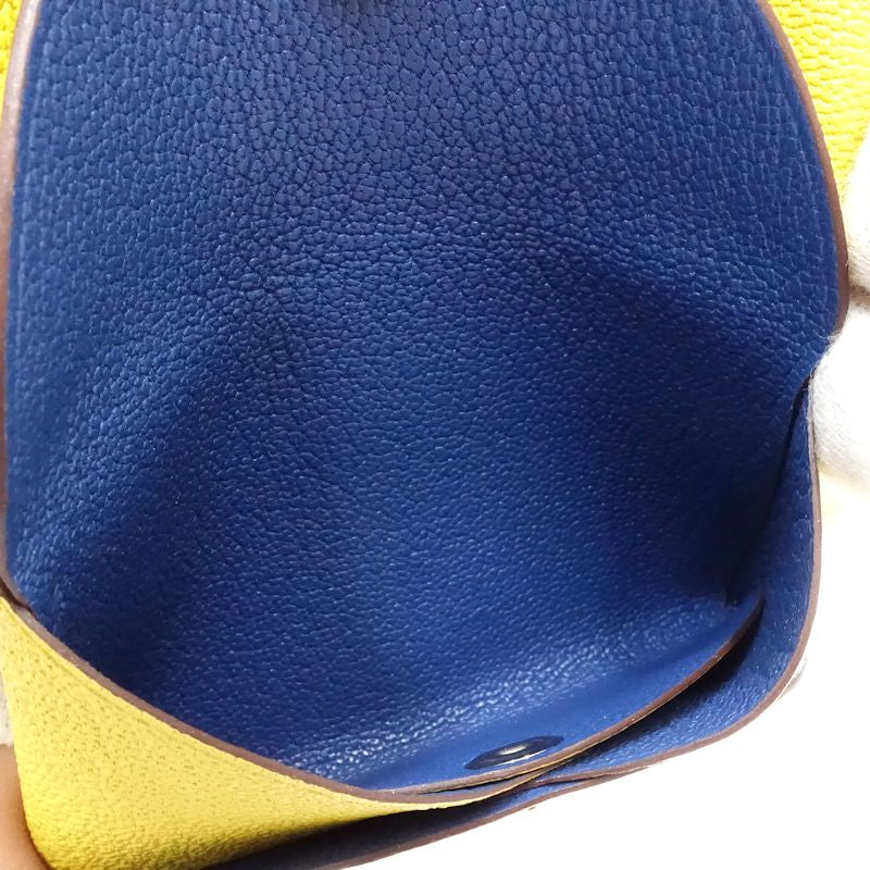 【中古】HERMES エルメスコインケース カルヴィデュオコインパース K刻印 ヴォーエプソン ジョーヌアンブル ブルータイ レディース /181990