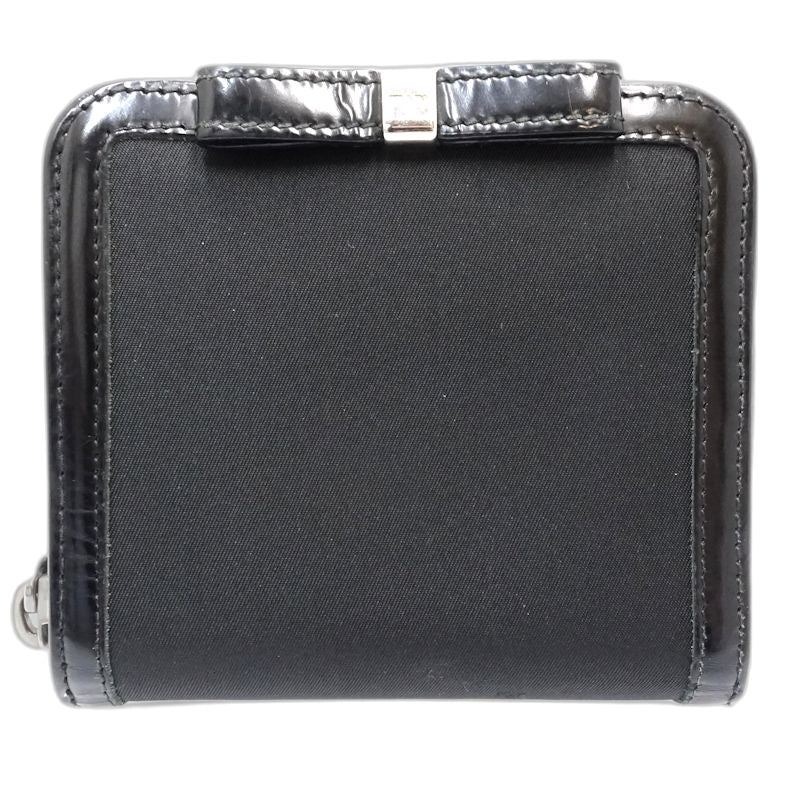 【中古】PRADA プラダ 二つ折り財布 リボン ナイロンxレザー ブラック レディース /181991