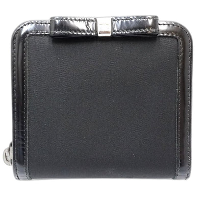 【中古】PRADA プラダ 二つ折り財布 リボン ナイロンxレザー ブラック レディース /181991