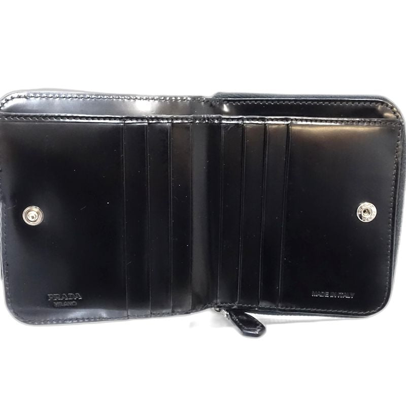 【中古】PRADA プラダ 二つ折り財布 リボン ナイロンxレザー ブラック レディース /181991