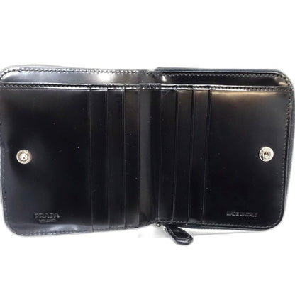 【中古】PRADA プラダ 二つ折り財布 リボン ナイロンxレザー ブラック レディース /181991