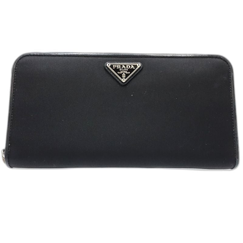 【中古】PRADA プラダ 長財布 ラウンドファスナー ナイロンxレザー ブラック レディース /181992