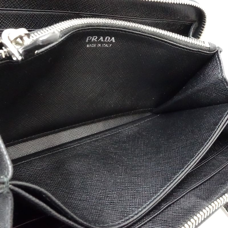 【中古】PRADA プラダ 長財布 ラウンドファスナー ナイロンxレザー ブラック レディース /181992