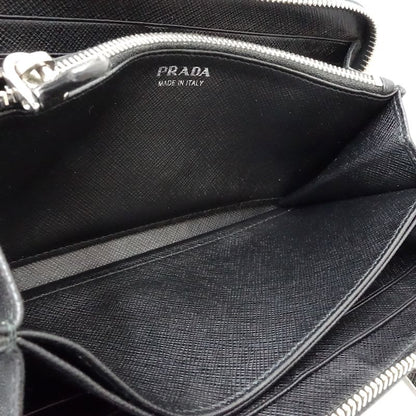 【中古】PRADA プラダ 長財布 ラウンドファスナー ナイロンxレザー ブラック レディース /181992