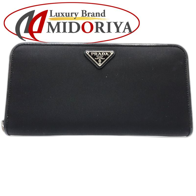 【中古】PRADA プラダ 長財布 ラウンドファスナー ナイロンxレザー ブラック レディース /181992