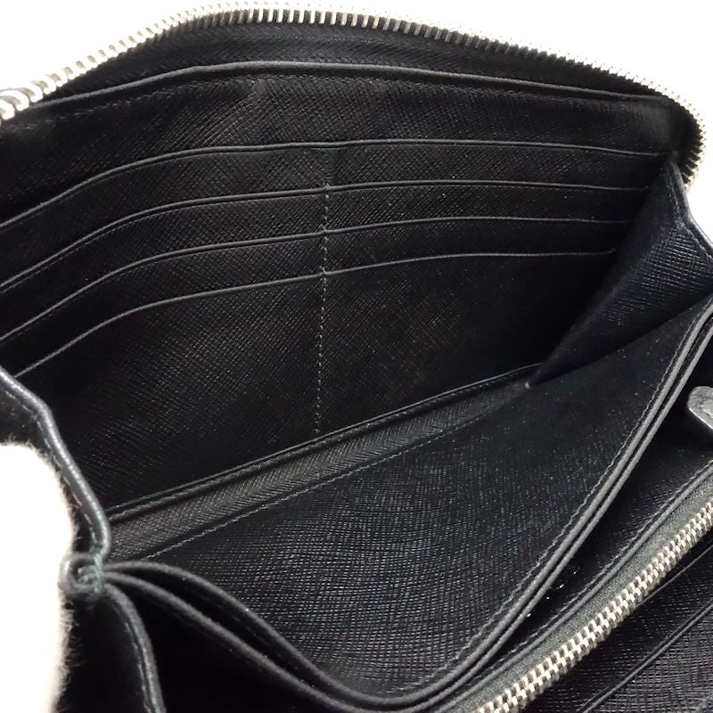 【中古】PRADA プラダ 長財布 ラウンドファスナー ナイロンxレザー ブラック レディース /181992