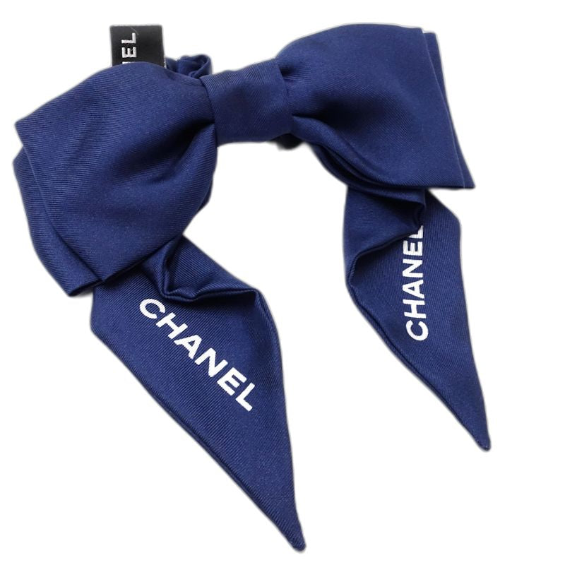 CHANEL シャネル ヘアアクセサリー シュシュ リボン シルク ネイビー レディース/181994【中古】
