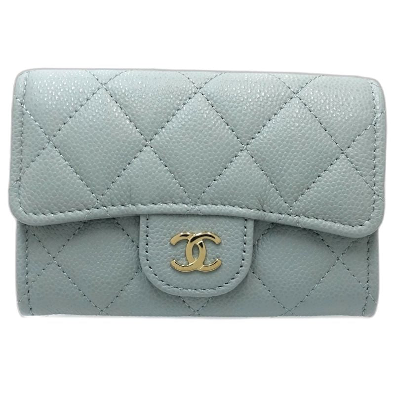 【中古】CHANEL シャネル コインケース クラシックスモールフラップウォレット マトラッセ キャビアスキン パステルグリーン レディース /181995