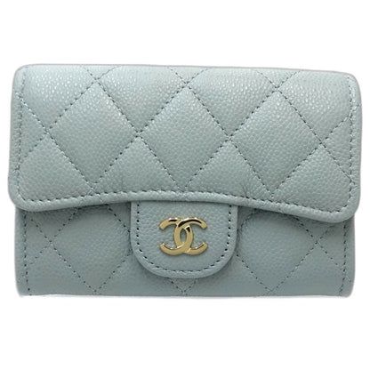 【中古】CHANEL シャネル コインケース クラシックスモールフラップウォレット マトラッセ キャビアスキン パステルグリーン レディース /181995
