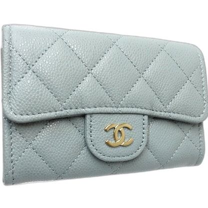 【中古】CHANEL シャネル コインケース クラシックスモールフラップウォレット マトラッセ キャビアスキン パステルグリーン レディース /181995
