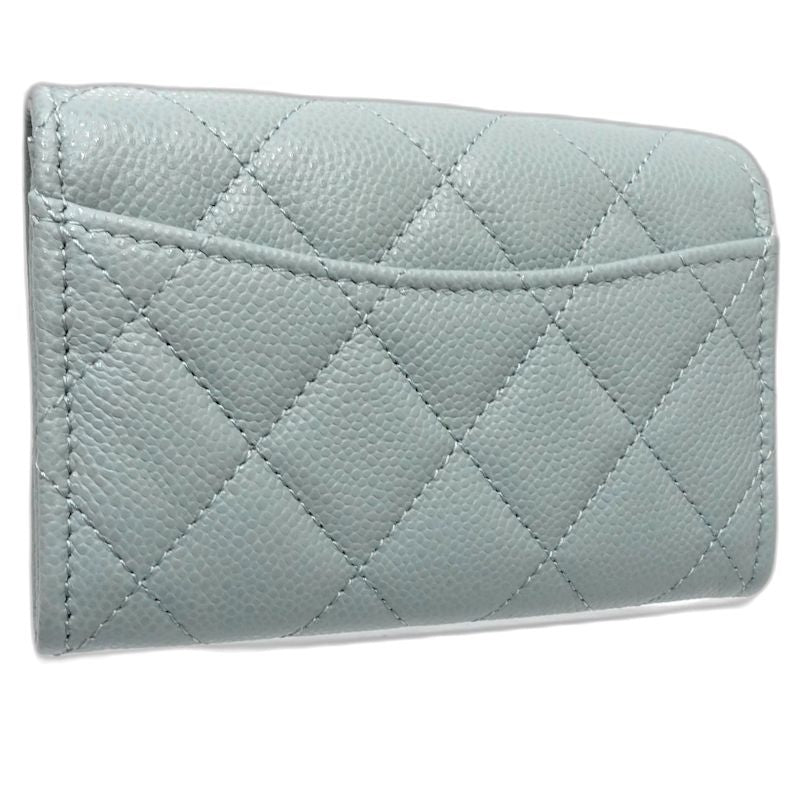 【中古】CHANEL シャネル コインケース クラシックスモールフラップウォレット マトラッセ キャビアスキン パステルグリーン レディース /181995