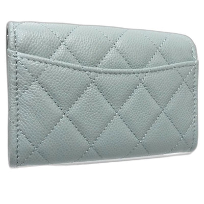 【中古】CHANEL シャネル コインケース クラシックスモールフラップウォレット マトラッセ キャビアスキン パステルグリーン レディース /181995
