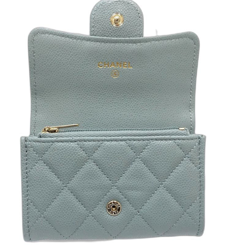 【中古】CHANEL シャネル コインケース クラシックスモールフラップウォレット マトラッセ キャビアスキン パステルグリーン レディース /181995