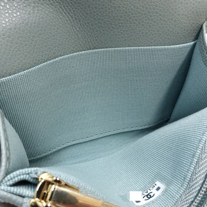 【中古】CHANEL シャネル コインケース クラシックスモールフラップウォレット マトラッセ キャビアスキン パステルグリーン レディース /181995