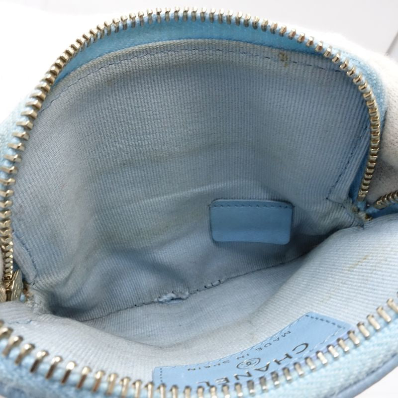 【中古】CHANEL シャネル コインケース AP2741 ジップコインパース ココマーク キャビアスキン ライトブルー レディース /181996