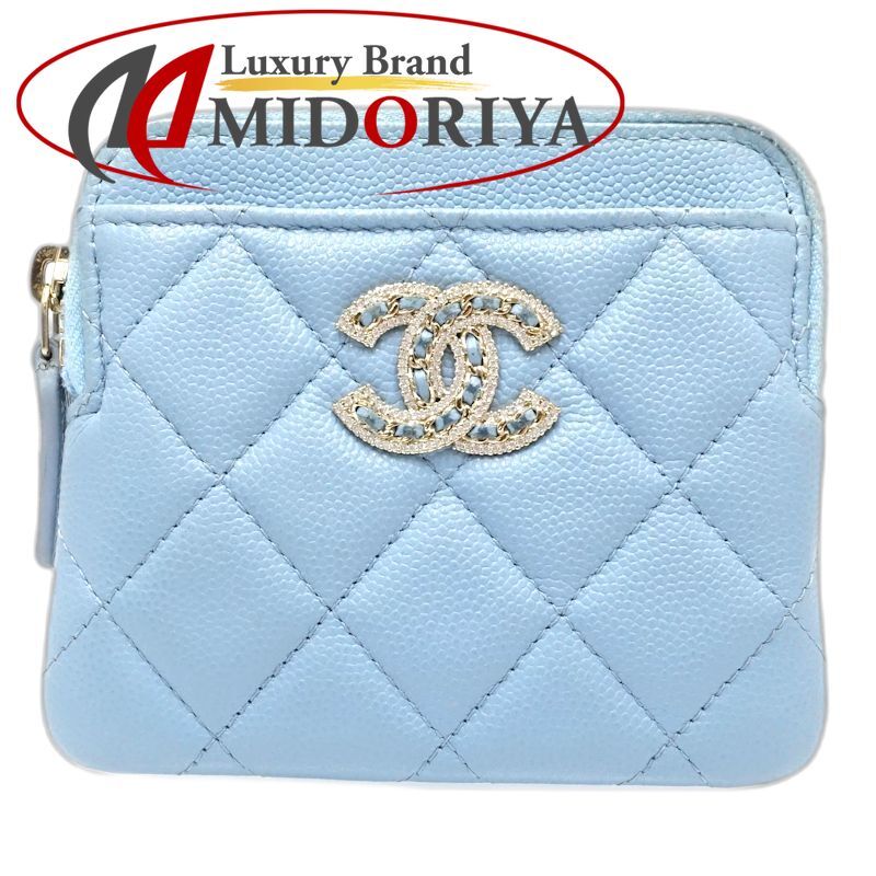 【中古】CHANEL シャネル コインケース AP2741 ジップコインパース ココマーク キャビアスキン ライトブルー レディース /181996