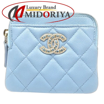 【中古】CHANEL シャネル コインケース AP2741 ジップコインパース ココマーク キャビアスキン ライトブルー レディース /181996