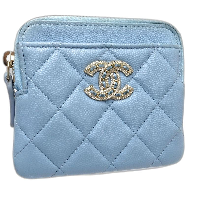 【中古】CHANEL シャネル コインケース AP2741 ジップコインパース ココマーク キャビアスキン ライトブルー レディース /181996