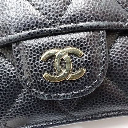 【中古】CHANEL シャネル 三つ折り財布 AP0230 スモールフラップウォレット タイムレスクラシックライン キャビアスキン ブラック レディース /181997