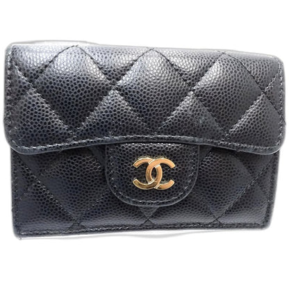 【中古】CHANEL シャネル 三つ折り財布 AP0230 スモールフラップウォレット タイムレスクラシックライン キャビアスキン ブラック レディース /181997