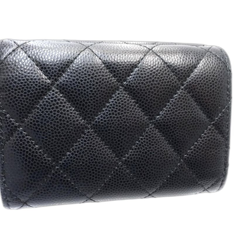 【中古】CHANEL シャネル 三つ折り財布 AP0230 スモールフラップウォレット タイムレスクラシックライン キャビアスキン ブラック レディース /181997