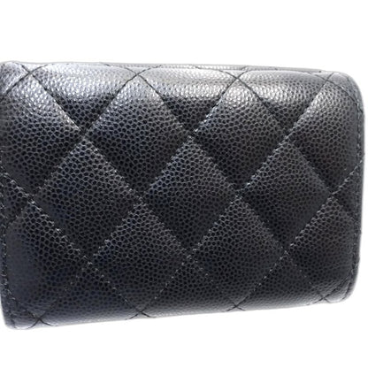 【中古】CHANEL シャネル 三つ折り財布 AP0230 スモールフラップウォレット タイムレスクラシックライン キャビアスキン ブラック レディース /181997