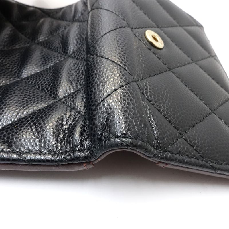 【中古】CHANEL シャネル 三つ折り財布 AP0230 スモールフラップウォレット タイムレスクラシックライン キャビアスキン ブラック レディース /181997