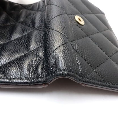 【中古】CHANEL シャネル 三つ折り財布 AP0230 スモールフラップウォレット タイムレスクラシックライン キャビアスキン ブラック レディース /181997