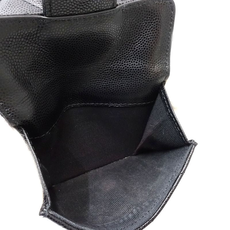 【中古】CHANEL シャネル 三つ折り財布 AP0230 スモールフラップウォレット タイムレスクラシックライン キャビアスキン ブラック レディース /181997