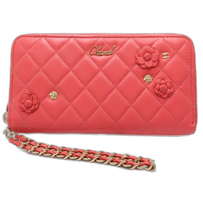 【中古】CHANEL シャネル 長財布 AP0150 ラウンドファスナー カメリア ラムスキン ピンク レディース /181999