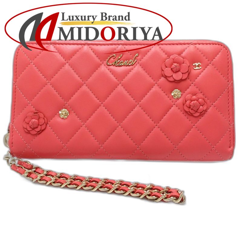 【中古】CHANEL シャネル 長財布 AP0150 ラウンドファスナー カメリア ラムスキン ピンク レディース /181999